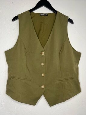 Olive Tailored Suit Vest Plus 2XL Sleeveless Waistcoat Business Casual Old Money